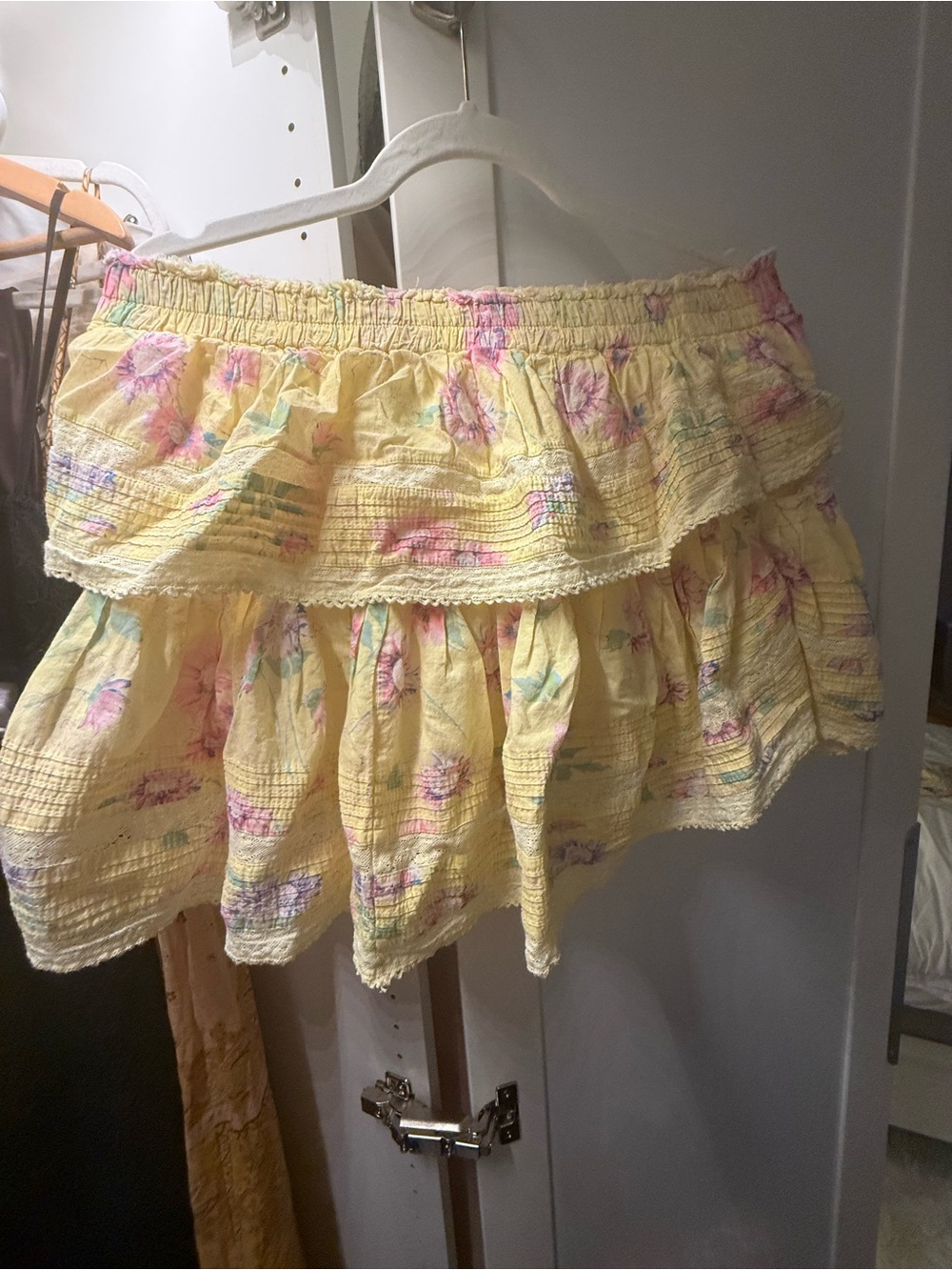 LoveShackFancy Yellow and Pink Floral Ruffle Mini Skirt - Picture 4 of 4